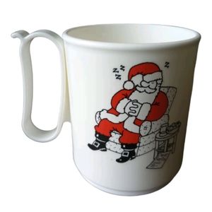 Vintage Tupperware Santa Napping Sleeping Christmas White Plastic Cup Mug